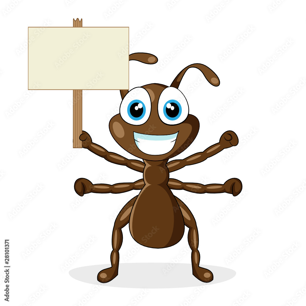 cute brown ant holding a wood sign Stock Vector | Adobe Stock