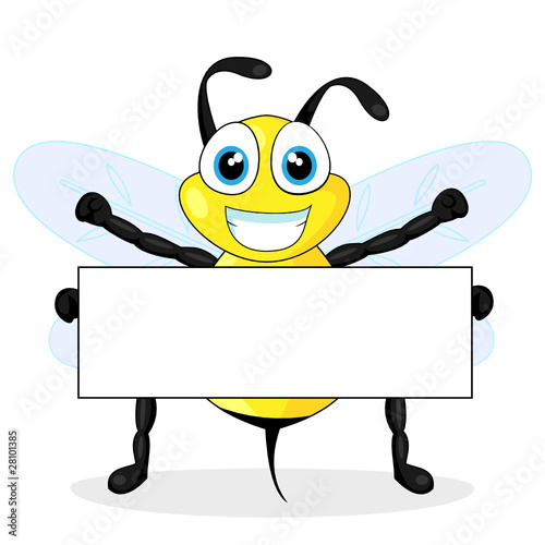 cute bee holding blank sign