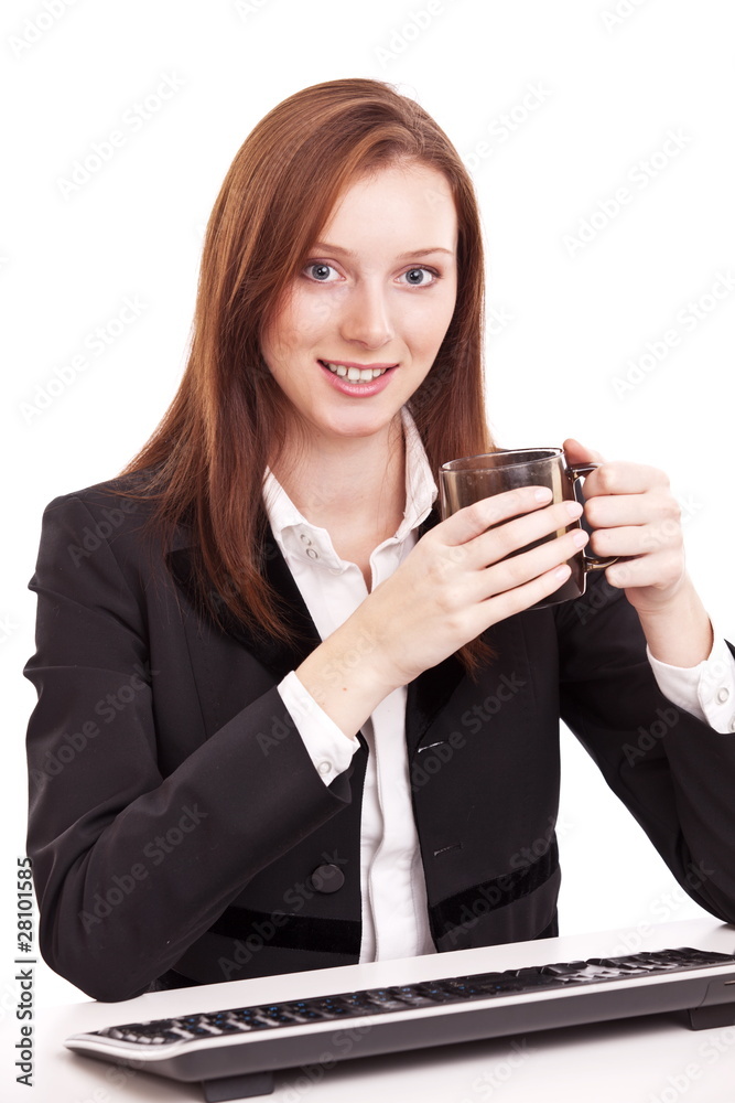 Young business woman holding a cup of coffee. Young business woman holding a cup of coffee.
