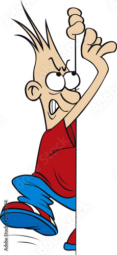 Angry comic character catching something