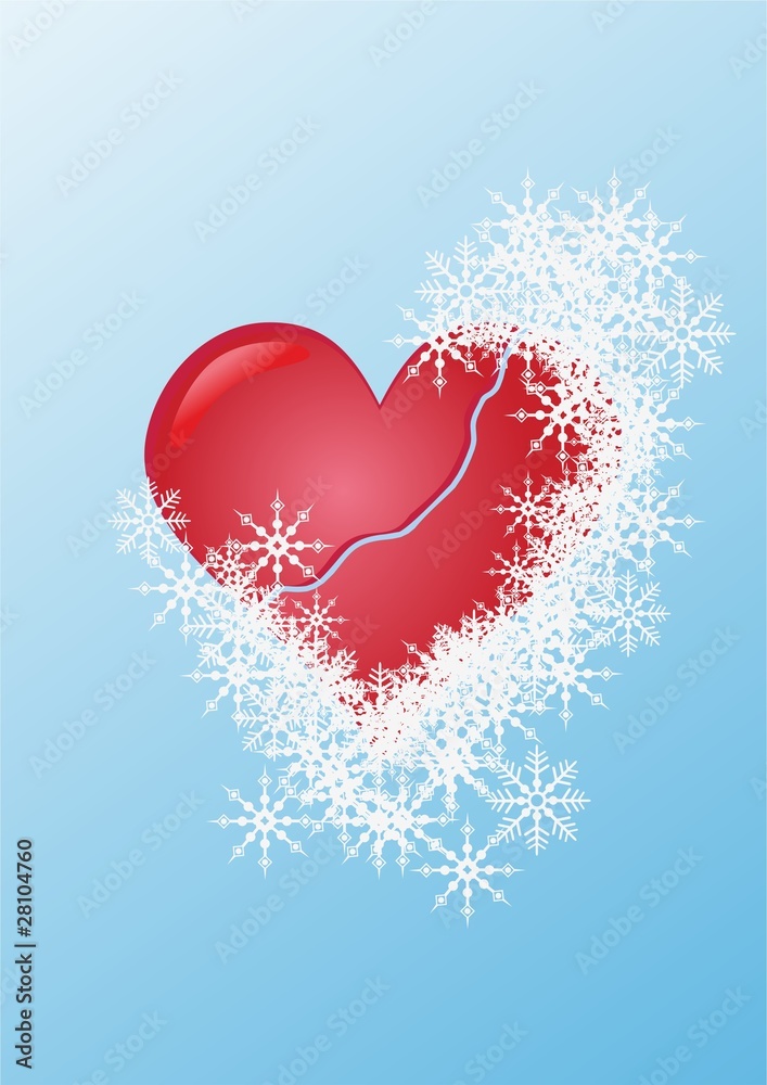 red heart among cold snows