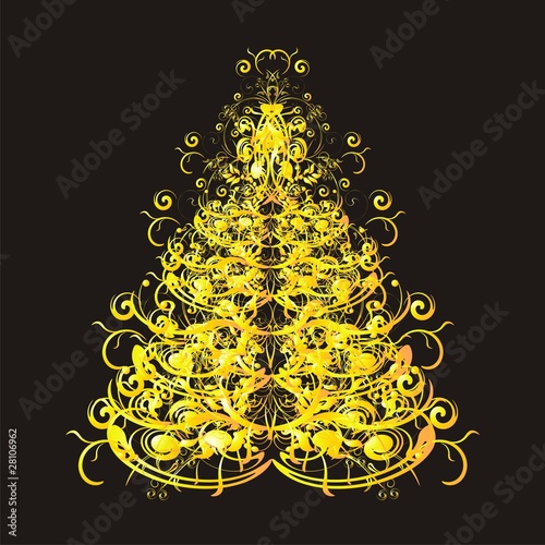 Christmas or New Year gold  tree on black