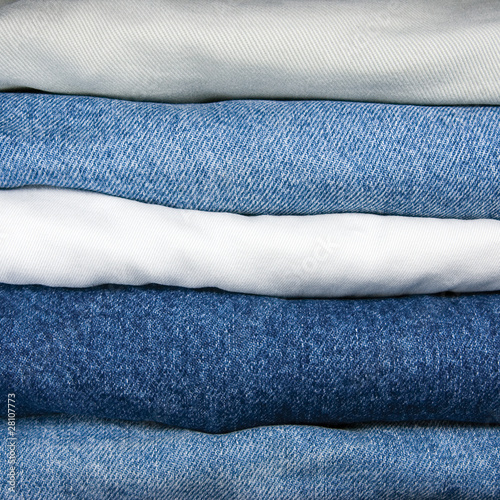 Blue And Khaki Jeans Stack, Texture Closeup