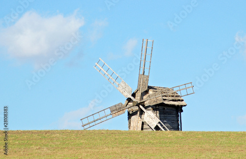 Antique ramshackle wooden windmill, Pirogovo, Kiev, Ukraine