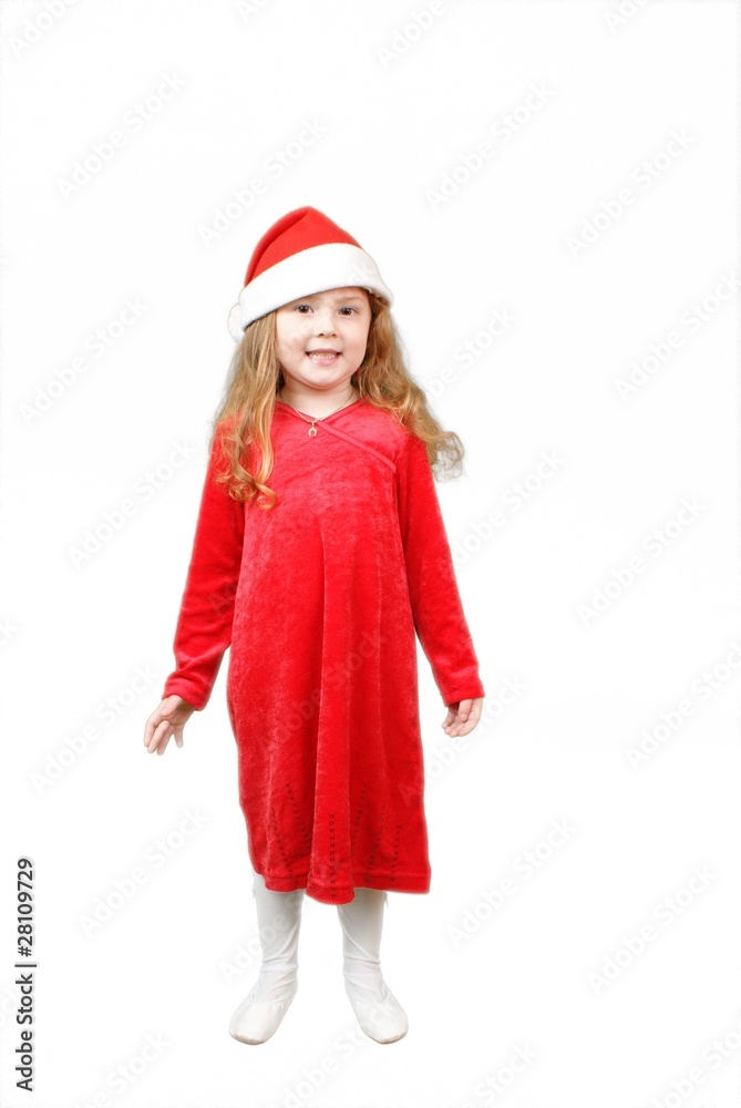 Little girl in Christmas hat , isolated on white Little girl in Christmas hat , isolated on white