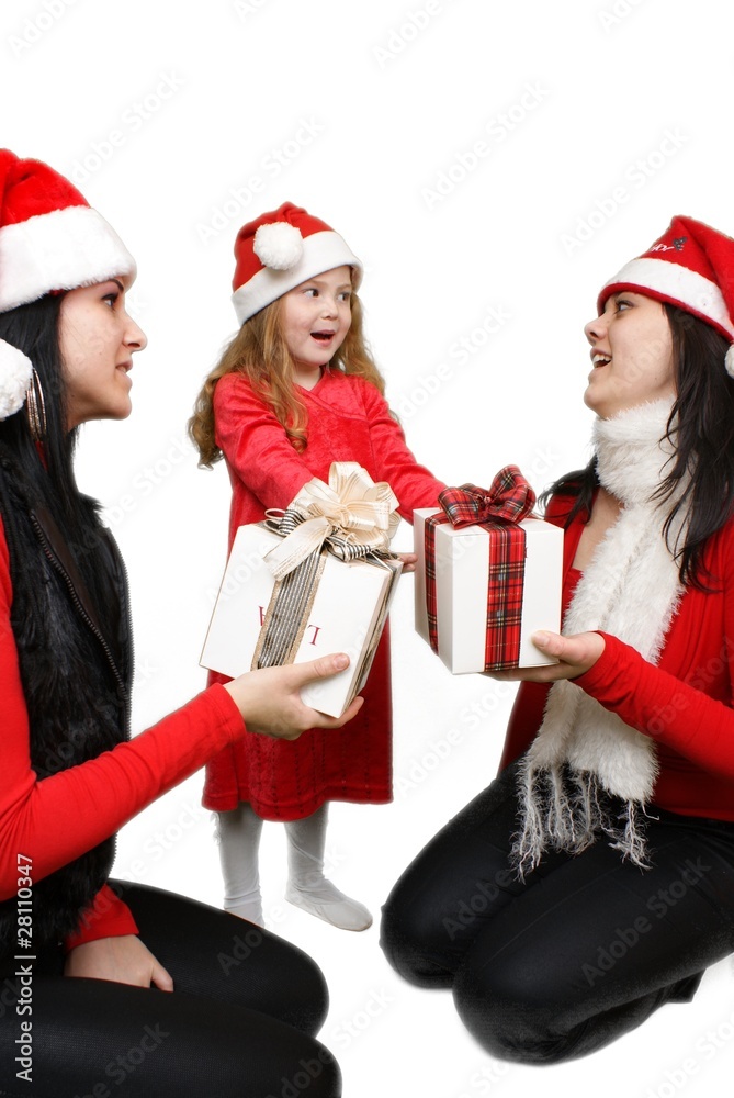 Christmas group portrait of three young girls Christmas group portrait of three young girls