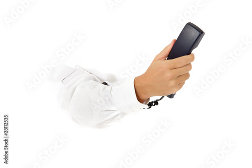 Telephone receiver, hand.