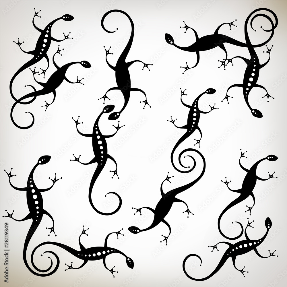 Obraz premium Lizard black silhouette, collection for your design