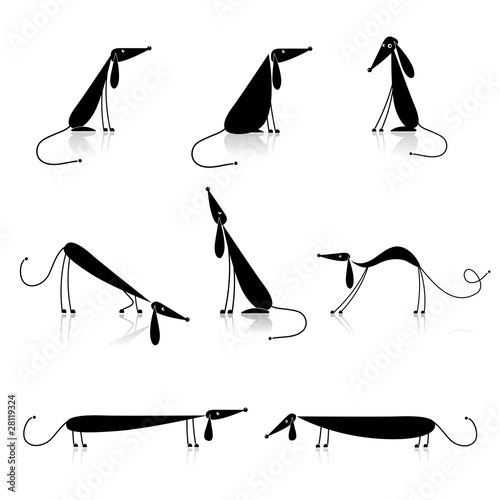 Funny black dogs silhouette, collection for your design