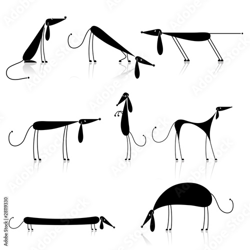 Funny black dogs silhouette, collection for your design