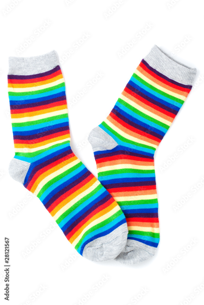 Multicolor child's striped socks isolated Multicolor child's striped socks isolated