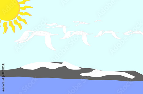 landscape with migrating birds