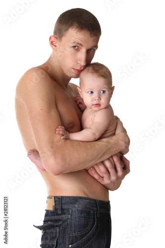 father holding his baby - isolated on white