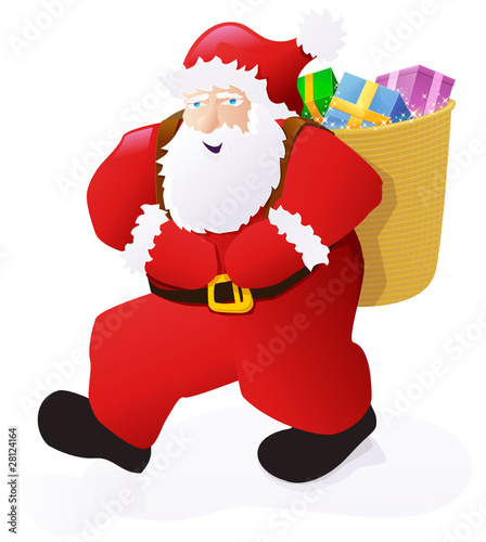 Le père Noël et sa hotte, sur fond blanc