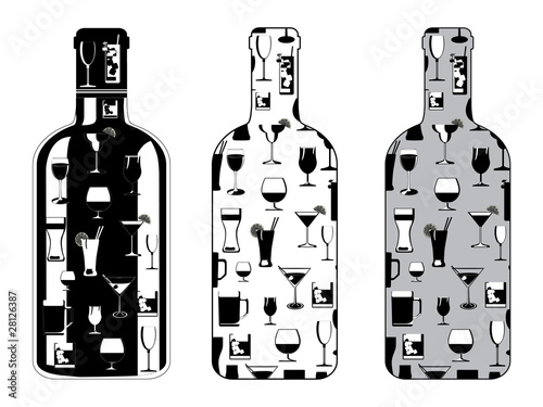 bottle set with drinking glasses vector