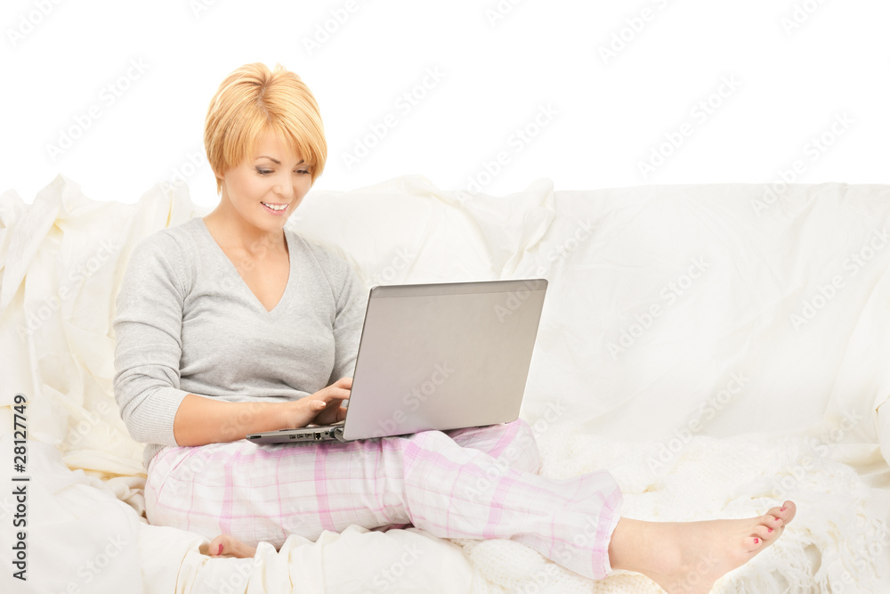 happy woman with laptop computer happy woman with laptop computer