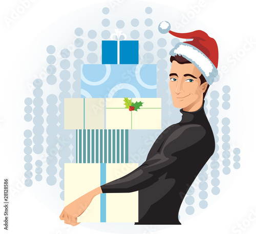 man in a Santa hat with presents