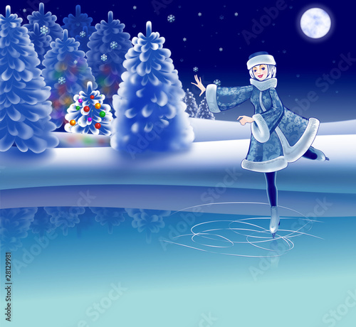 Girl is riding on skating rink