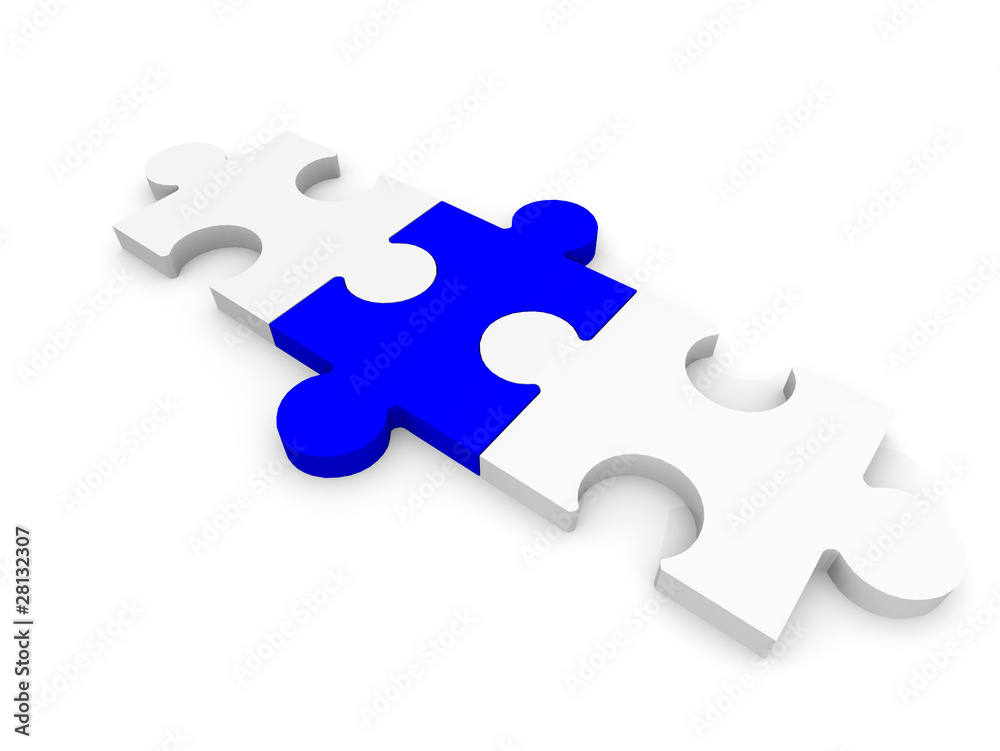 Three puzzle pieces white blue white Three puzzle pieces white blue white