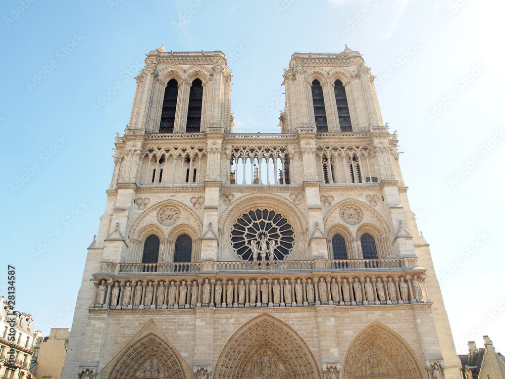 The facade of Notre Dame in Paris