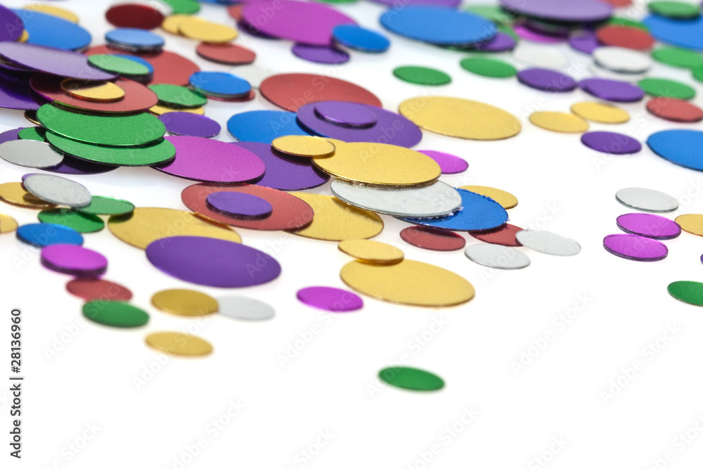 Colored confetti. White background - obrazy, fototapety, plakaty 