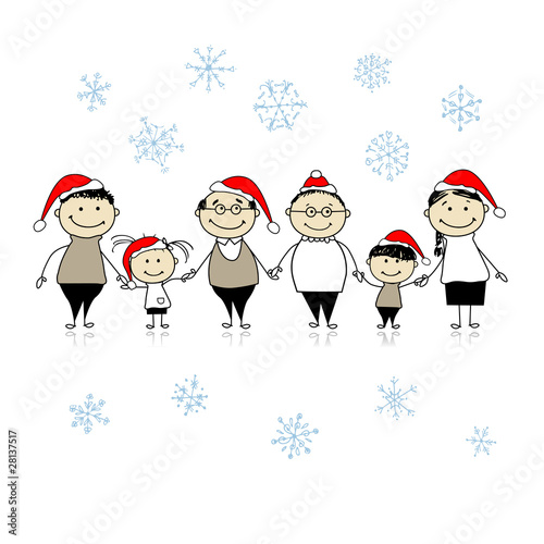 Merry christmas. Happy big family together for your design