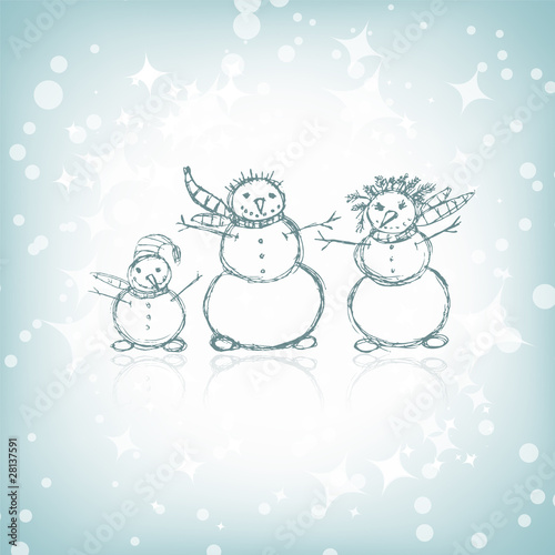 Family of snowmen, christmas sketch for your design