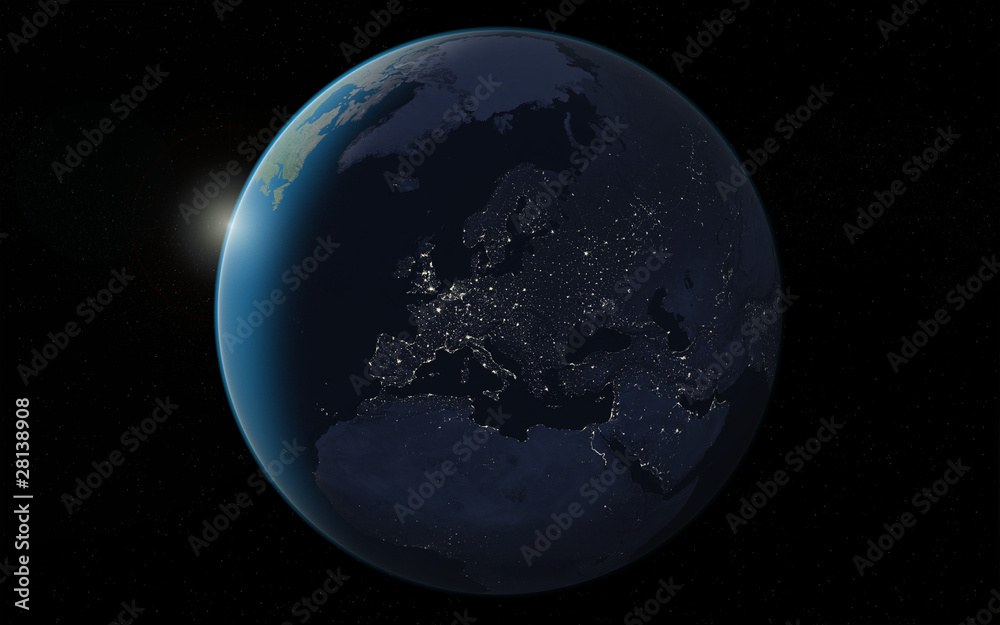 Fototapeta premium Planet earth with sunrise in space