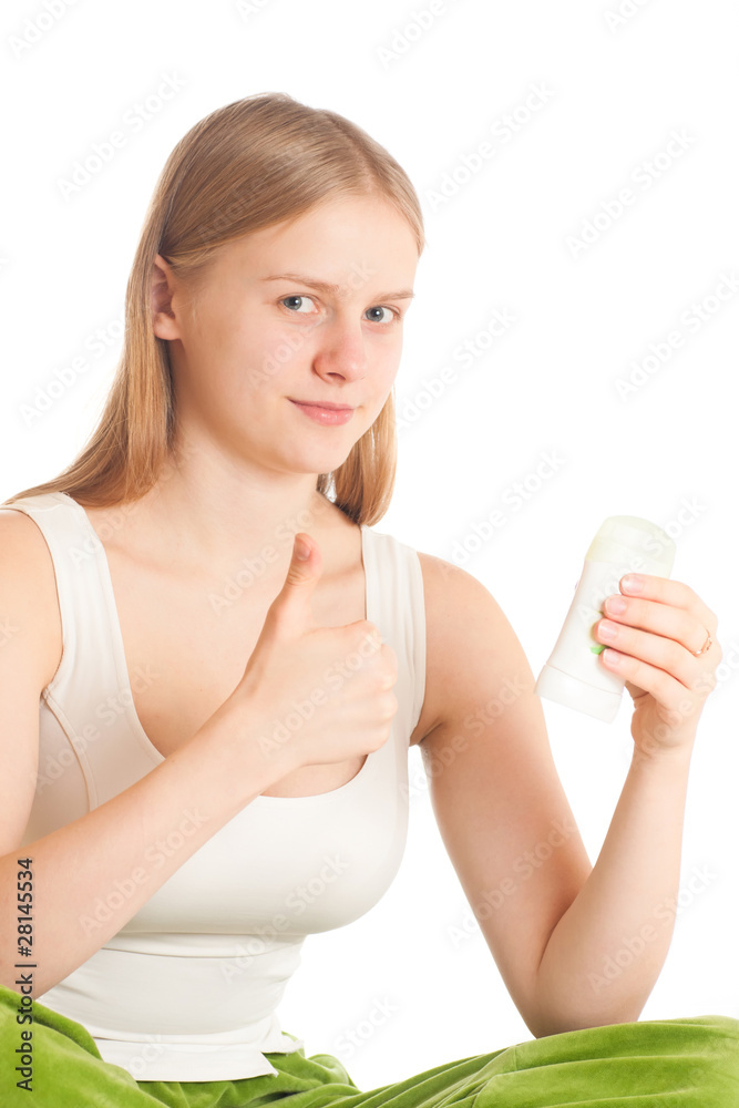 portrait of young woman with deodorant portrait of young woman with deodorant