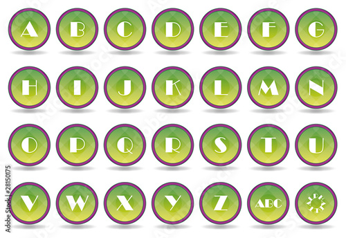 Set green alphabet icons with border violet