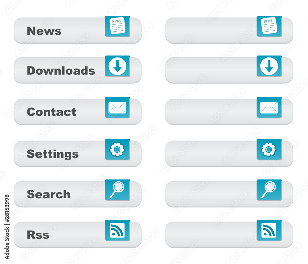 Light website button set with icons Light website button set with icons