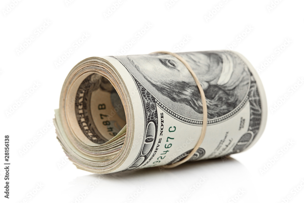 US dollars rolled up and tightened with band US dollars rolled up and tightened with band