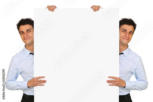 young couple twin  presenting a signpost