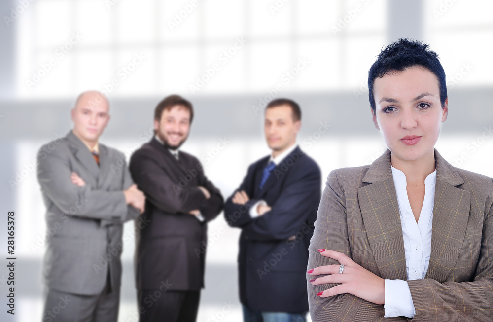 Confident young business people in modern building Confident young business people in modern building