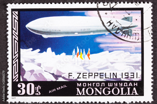 Graf Zeppelin Flight North Pole, Mongolian Air Mail Post Stamp
