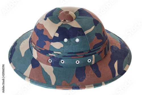 фотографія Camouflage Pith Helmet Isolated White Background Side View