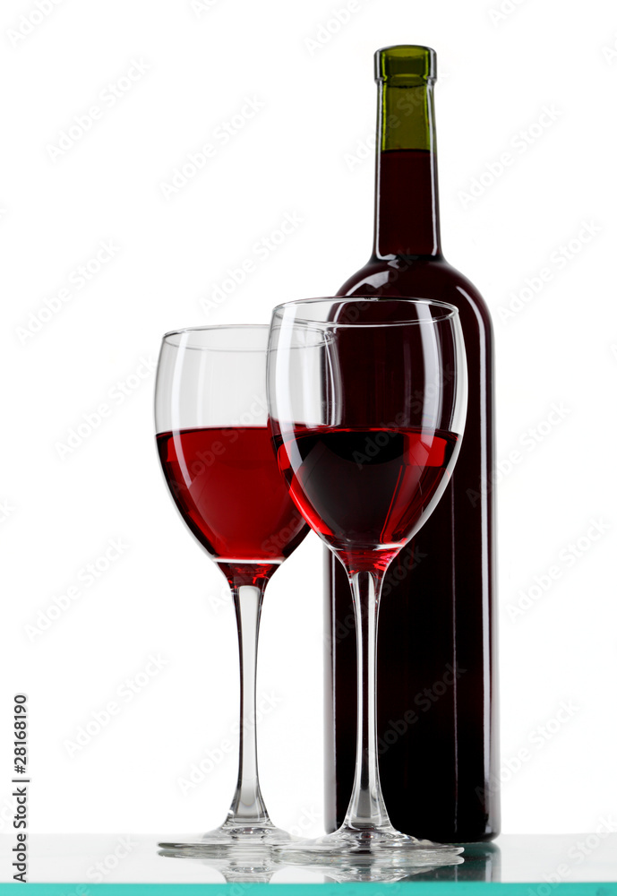 bottle with red wine and glass bottle with red wine and glass