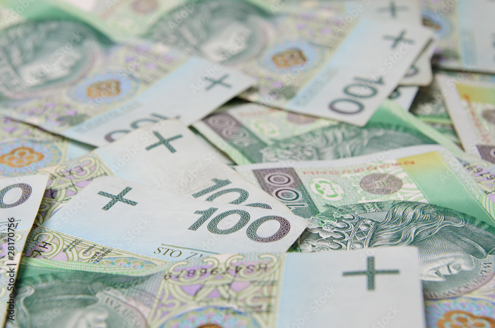 Abstract background made of polish 100 pln banknotes
