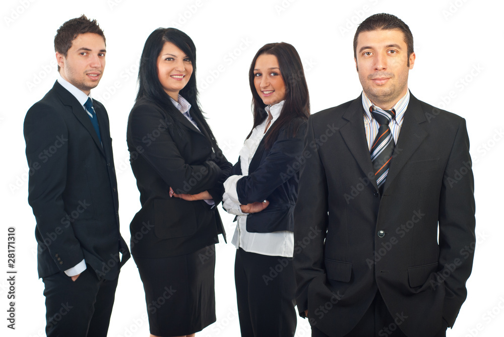 Smiling business man and his team