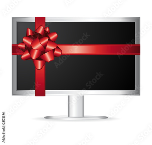 Screen with red bow. Hi-tech gift.