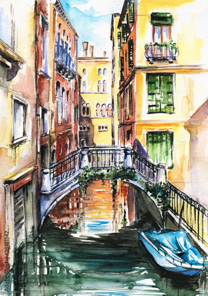 Obraz premium Akwarela kanał Wenecji.