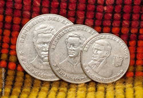 Coins of republic of Ecuador, 25, 5, 10 centavo photo