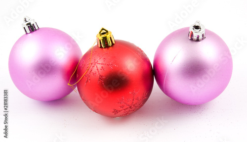 red and lilac xmas tree decorations