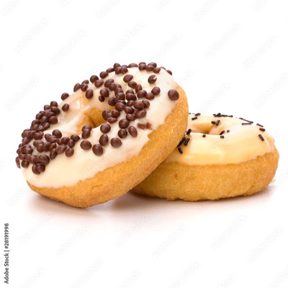 Delicious doughnuts isolated on white background Delicious doughnuts isolated on white background