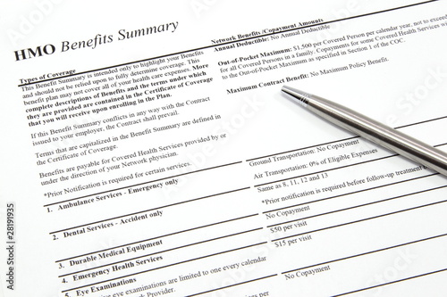 HMO Benefits Summary with Pen