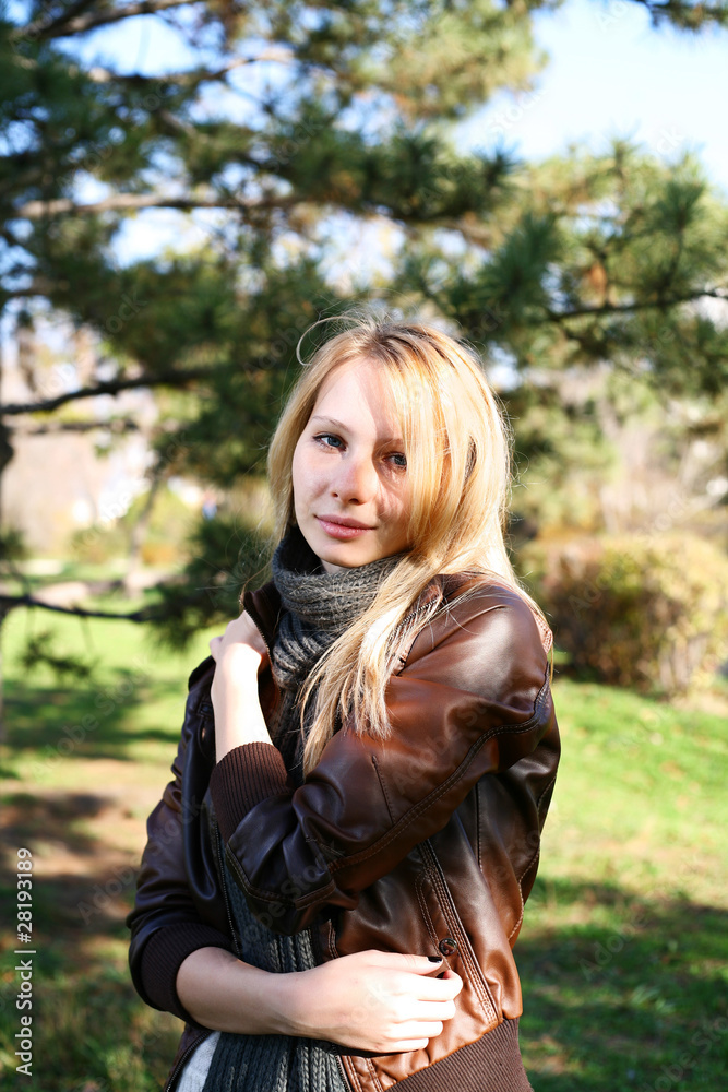 Young Model With Dark Hairs. Fall. Autumn Young Model With Dark Hairs. Fall. Autumn