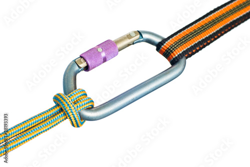 climbing equipment - carabiner and rope