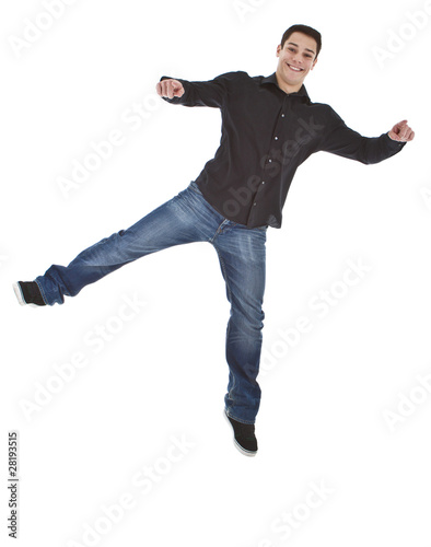 Young fresh happy man jumping