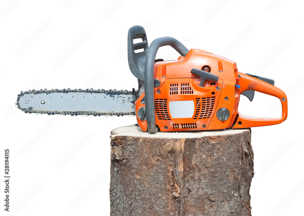 chain saw on log