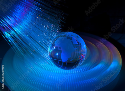 technology earth globe against fiber optic background